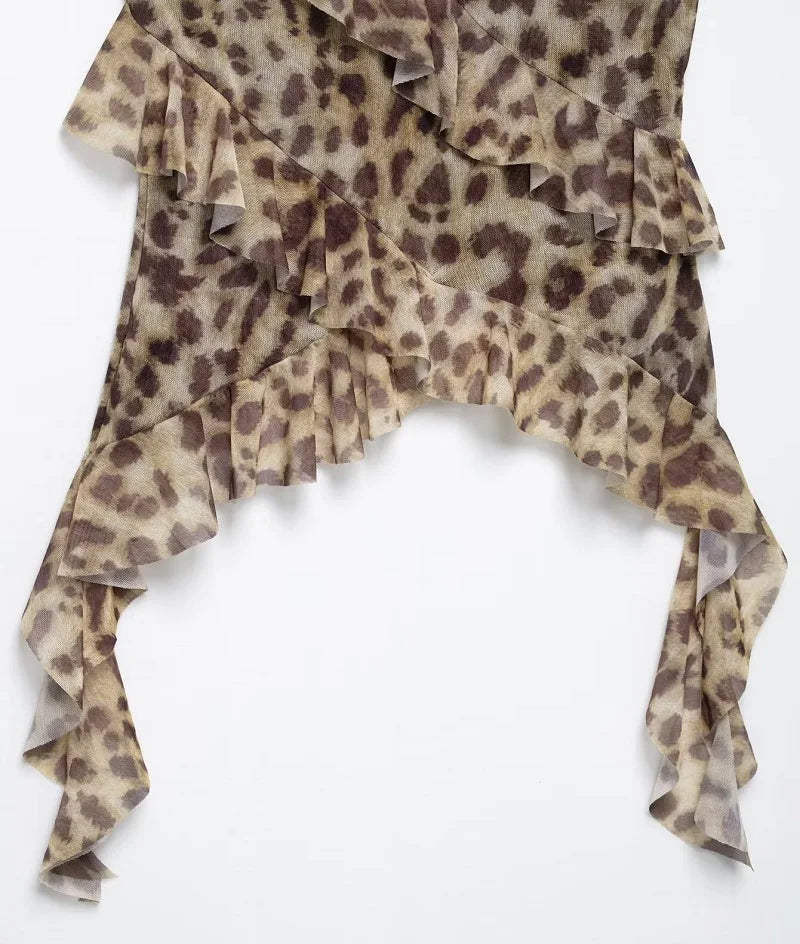 Print ruffle tulle top on model - view 5