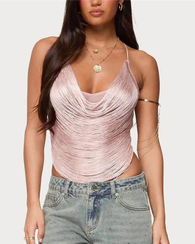 Fringe Tassel Halter Crop Top