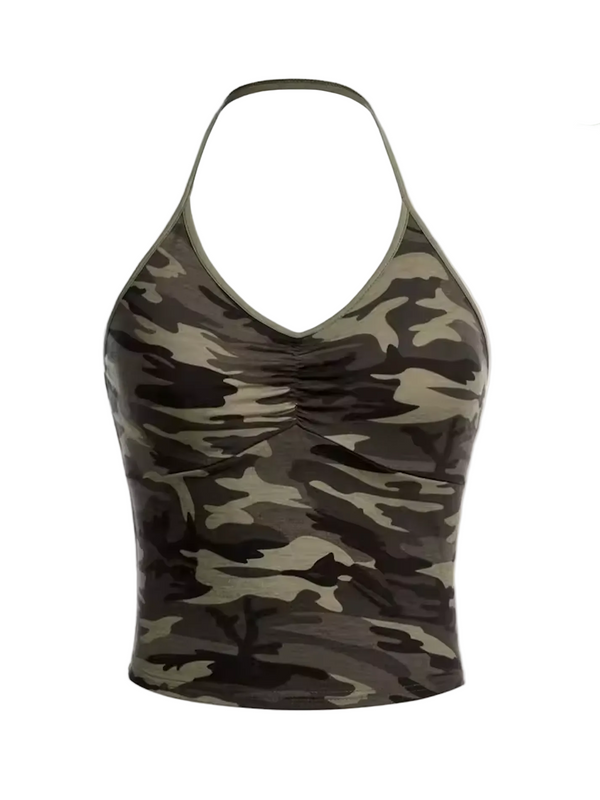 Camo Ruched Halter Crop Top — alternate view
