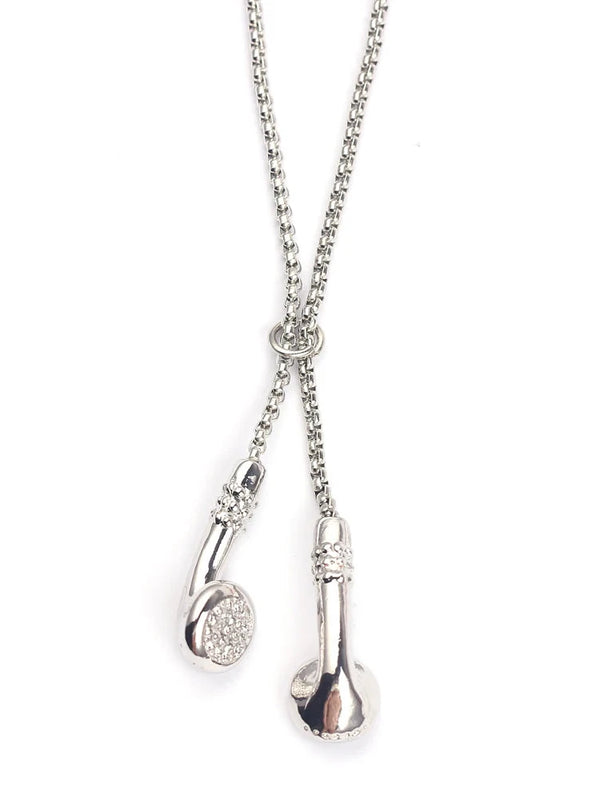 Earbud pendant necklace on model