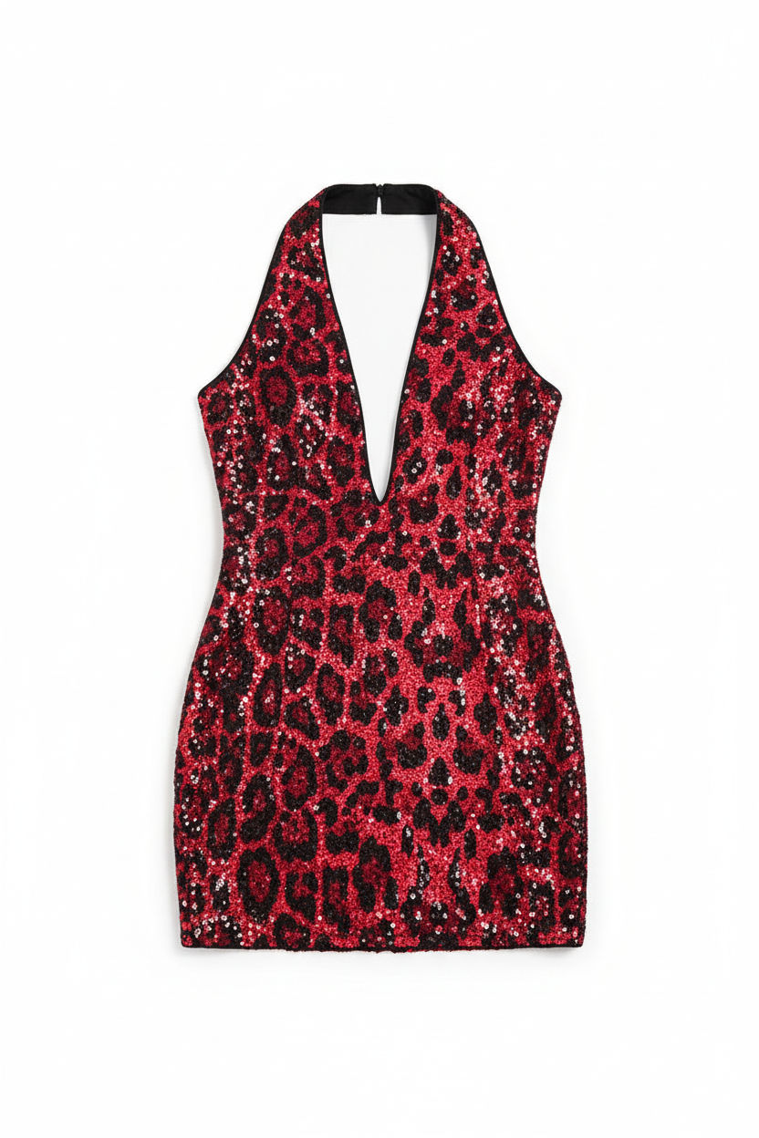 Sequin Leopard Cut-Out Mini Dress