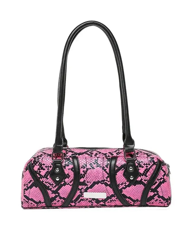 Snake skin texture baguette shoulder bag