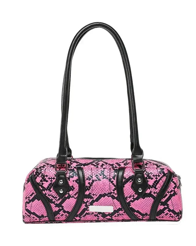 Snake skin texture baguette shoulder bag