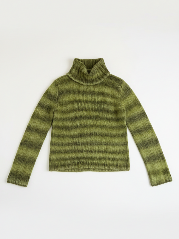 Retro green striped turtleneck knit on model