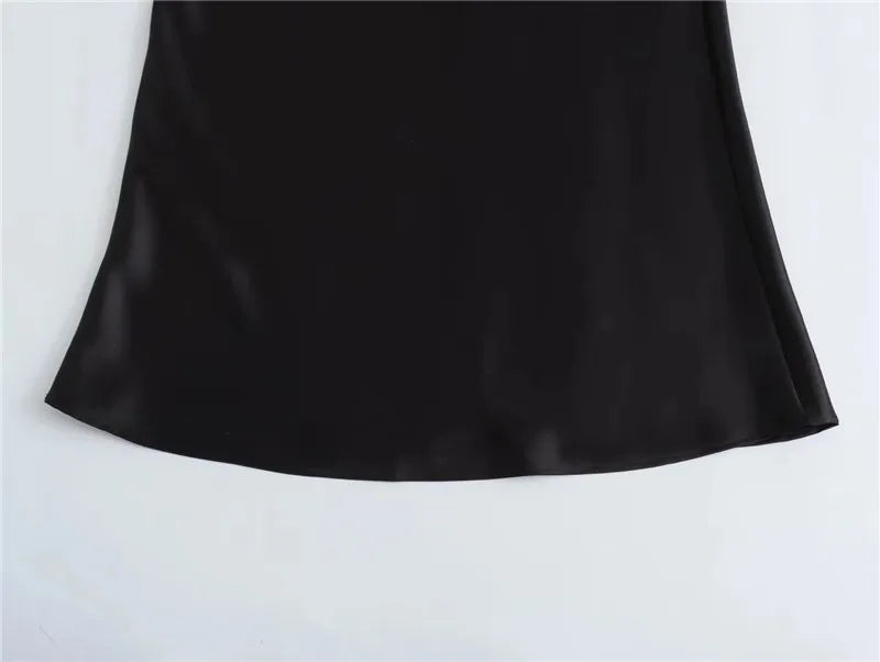 Black satin midi skirt on model - view 6