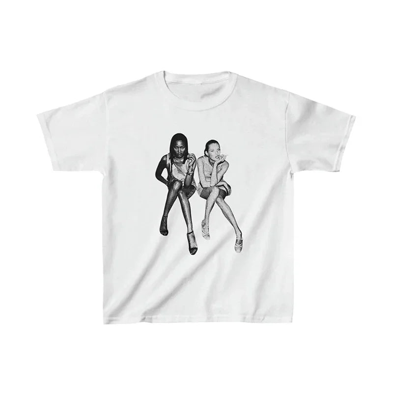 E-girl graphic print crop tee on model