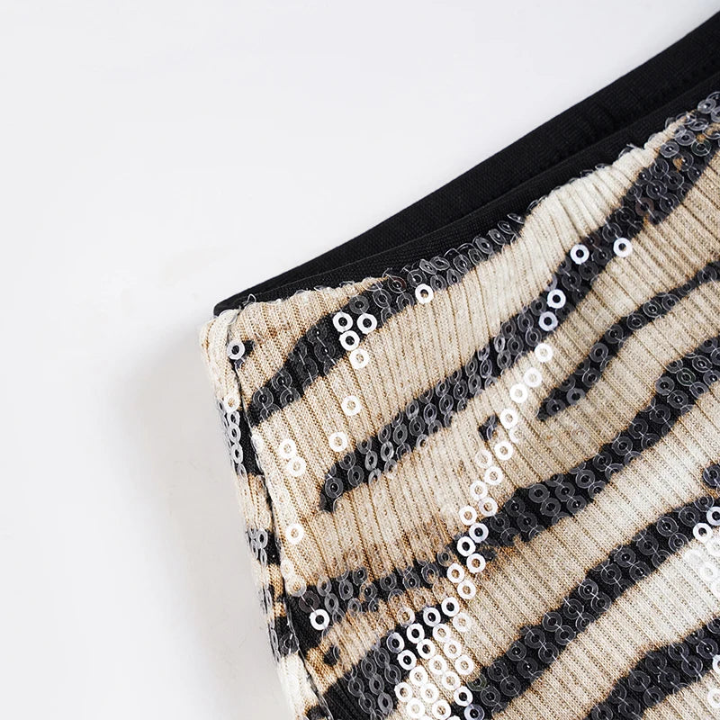 Sequin zebra print mini skirt on model - view 5