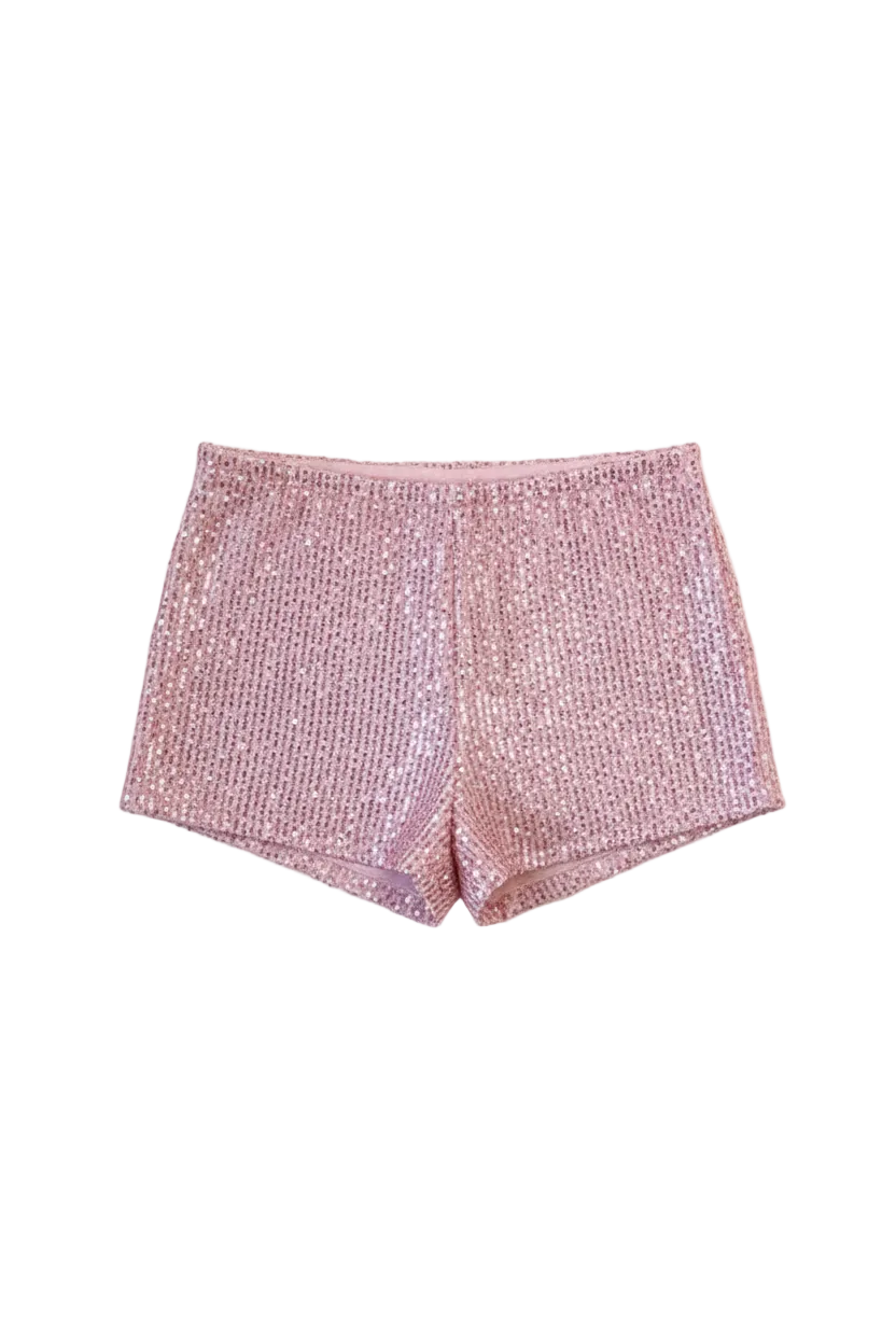 All-over sequin micro shorts on model - view 5
