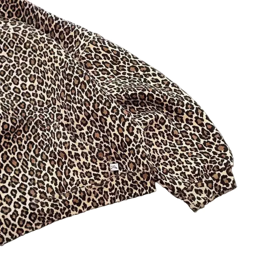 Leopard print boxy oversized hoodie on model - styling view