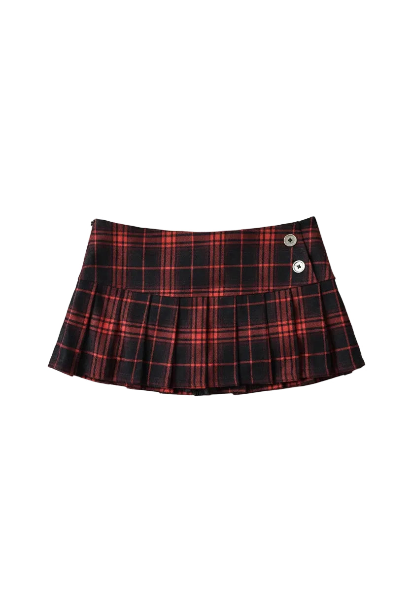 Plaid mini skort on model