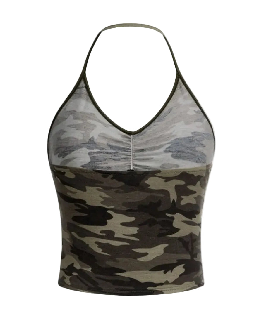 Camo Ruched Halter Crop Top