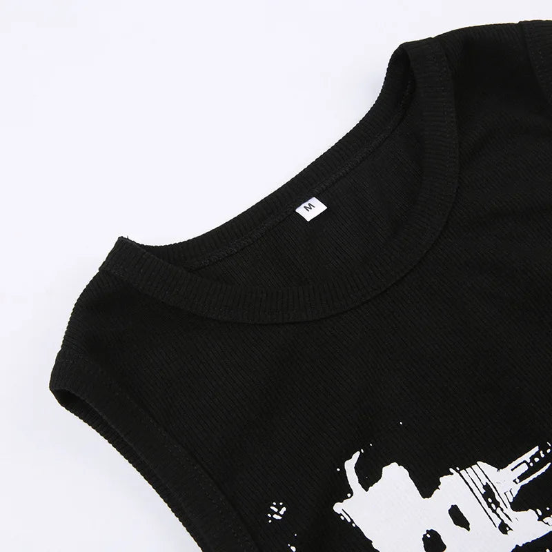 Guitar print ribbed tank top on model - view 16