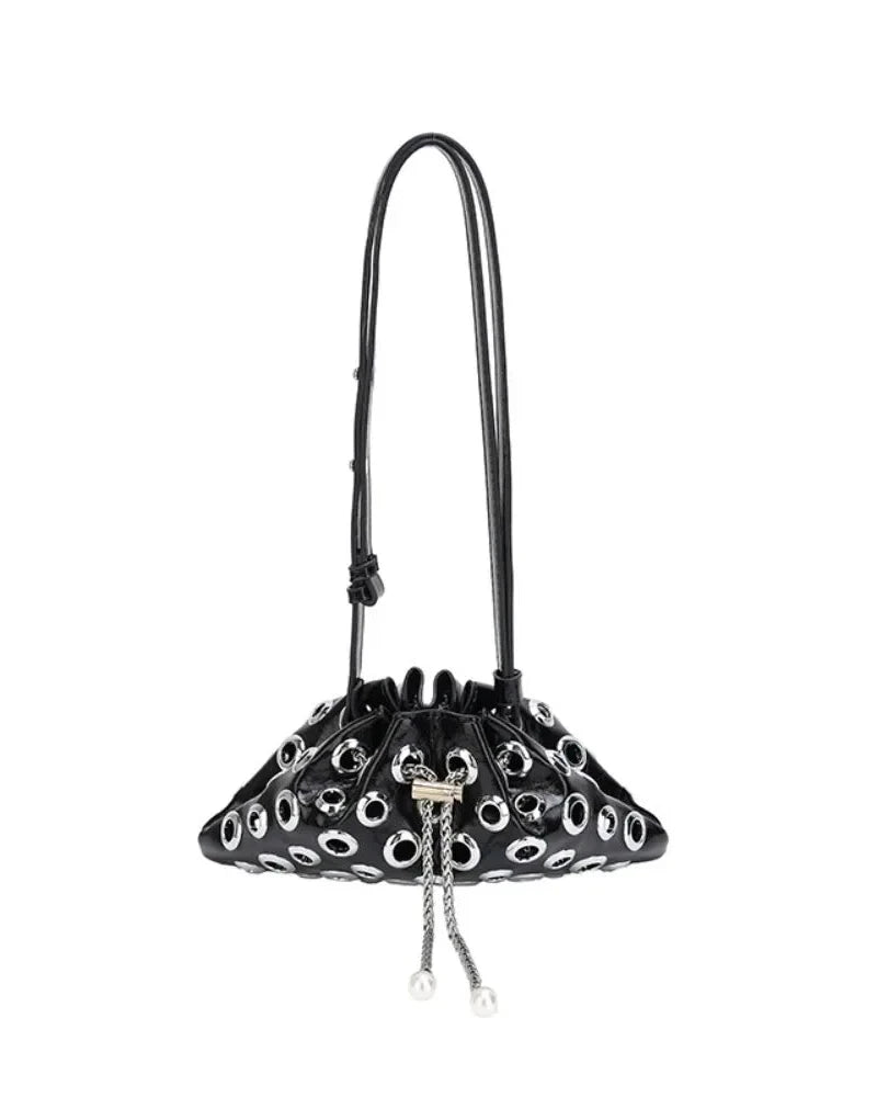 Drawstring rivet studded shoulder bag - alternate view