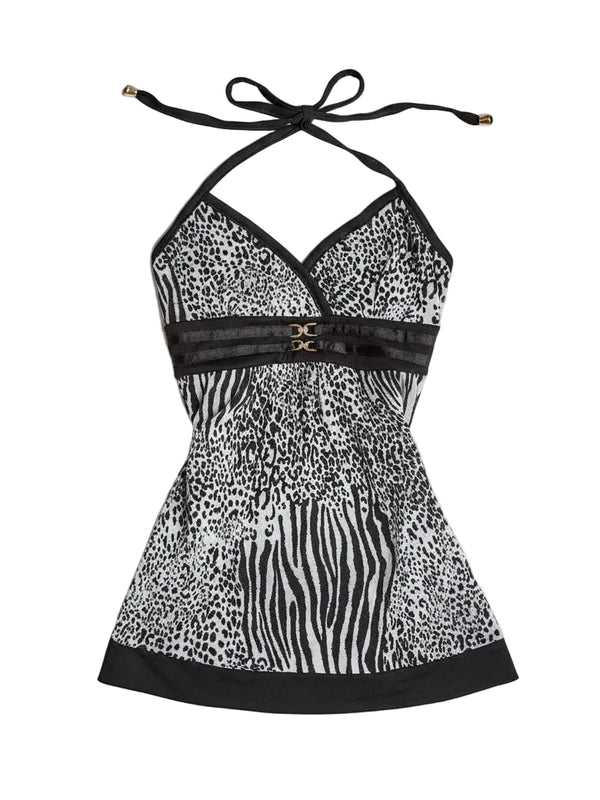 Zebra Halter Babydoll Tank Top — alternate view