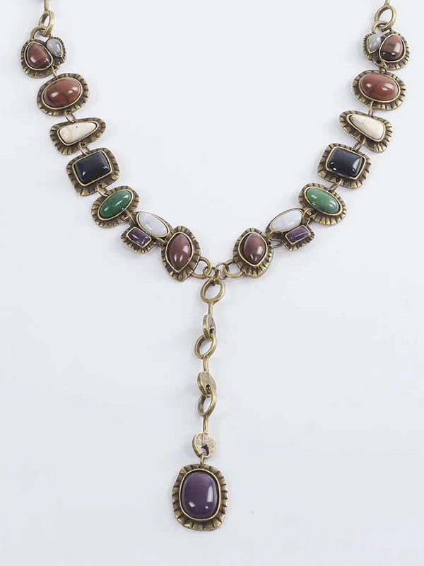 Boho Resin Stone Pendant Maxi Necklace — alternate view