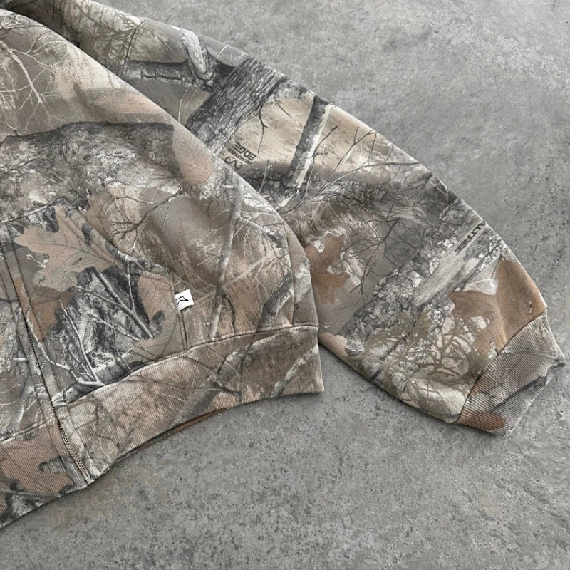 Boxy camouflage zip hoodie on model - view 5