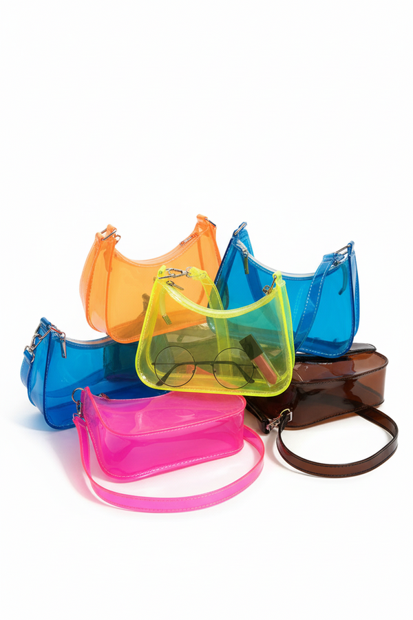 Clear jelly shoulder bag flat lay