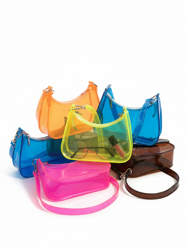 Clear jelly shoulder bag flat lay