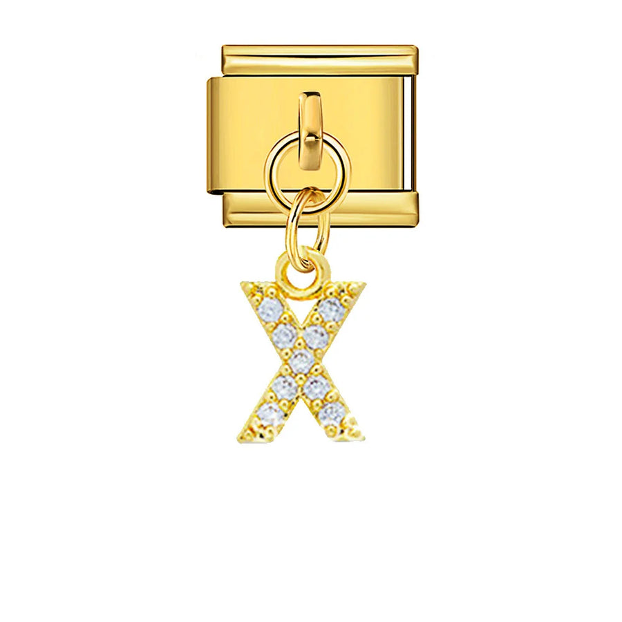 Dangling rhinestone alphabet charm detail - styling view