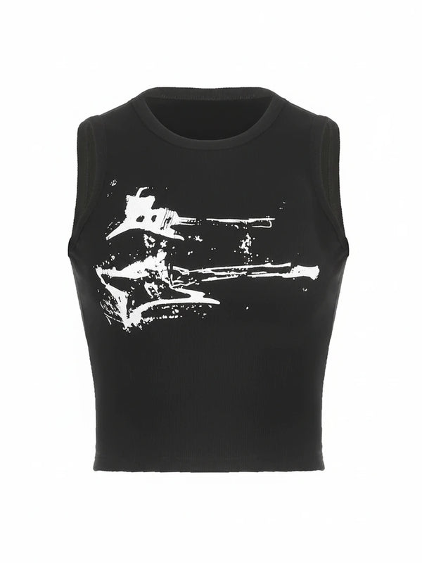 Guitar Print Ribbed Tank — alternate view