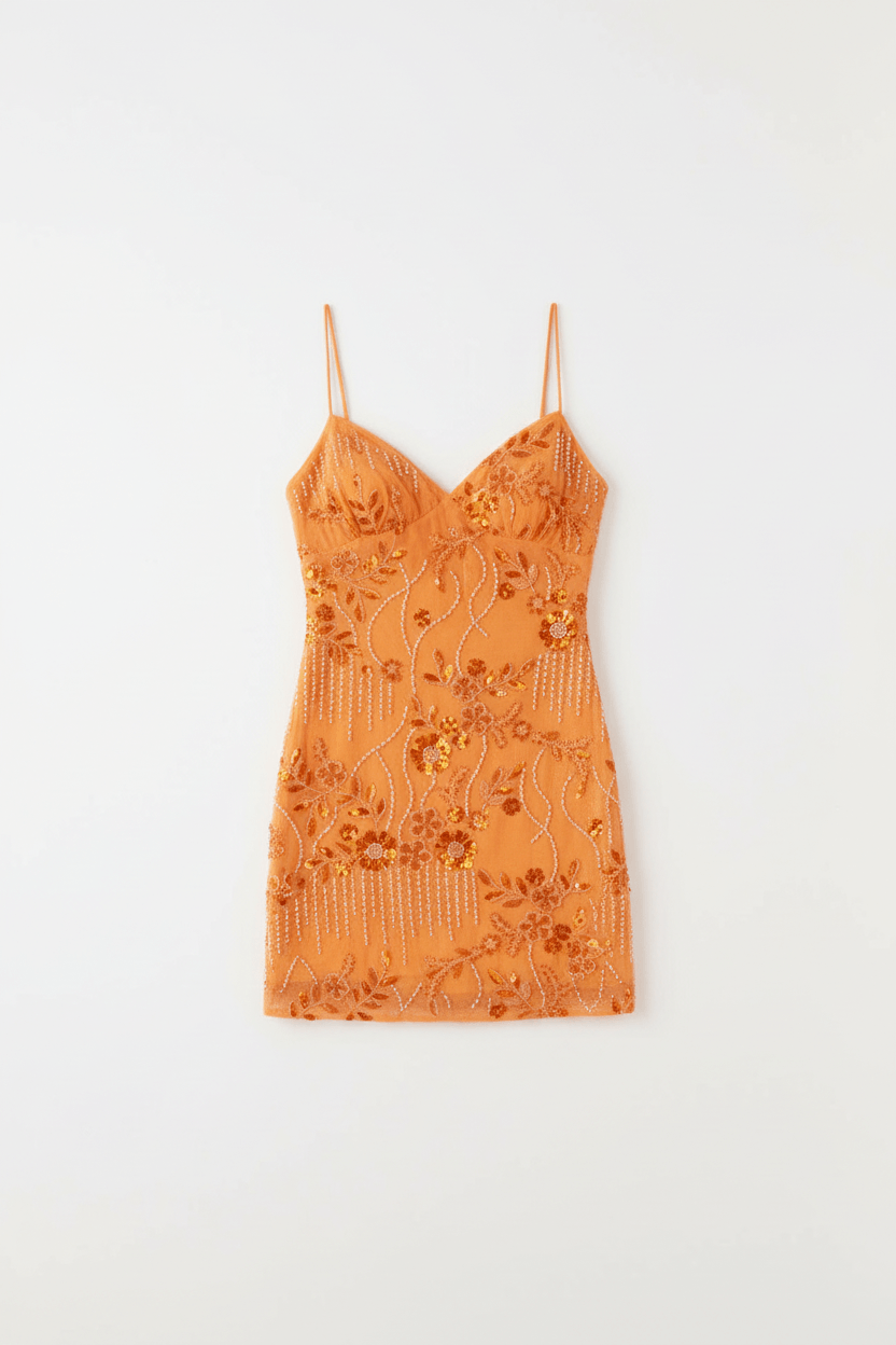 Sequin beaded cami mini dress on model - alternate view