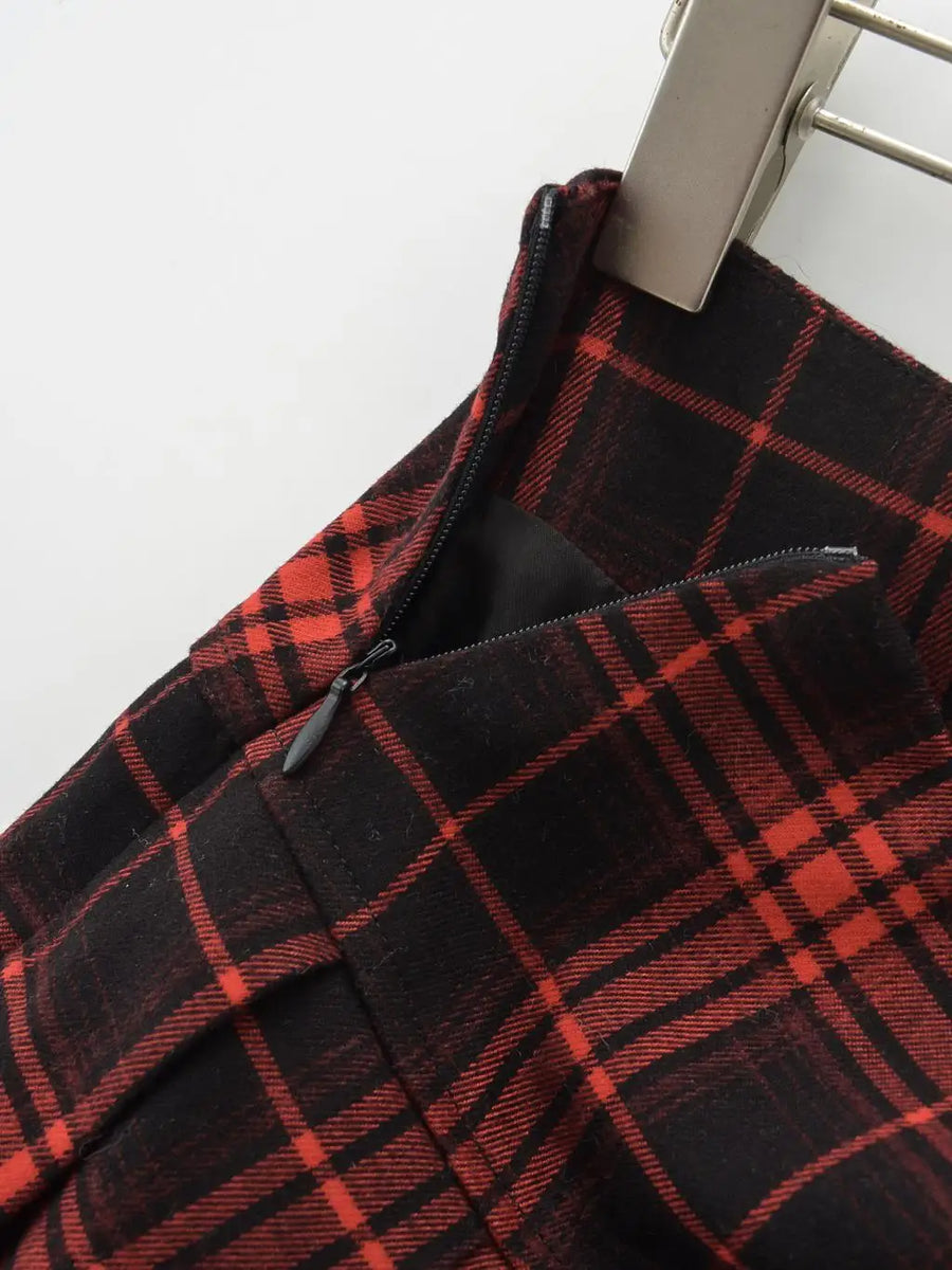 Plaid mini skort on model - view 6