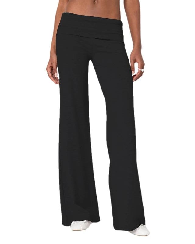 Fold over low rise wide leg pants on model - view 14