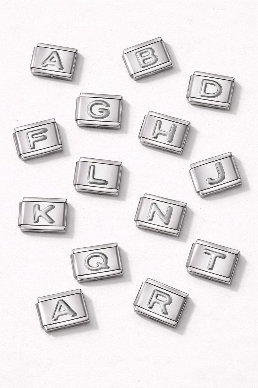 Silver letter Italian charm on bracelet