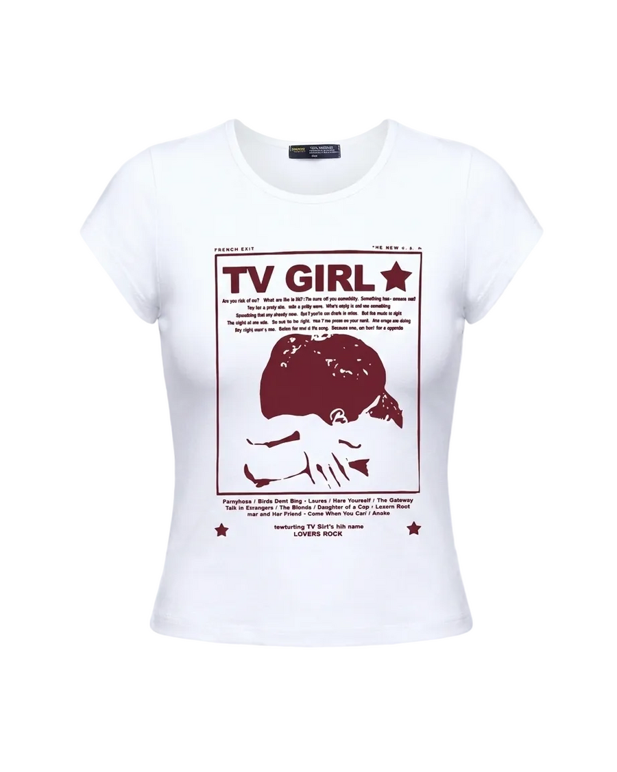 TV Girl red graphic top on model - view 6