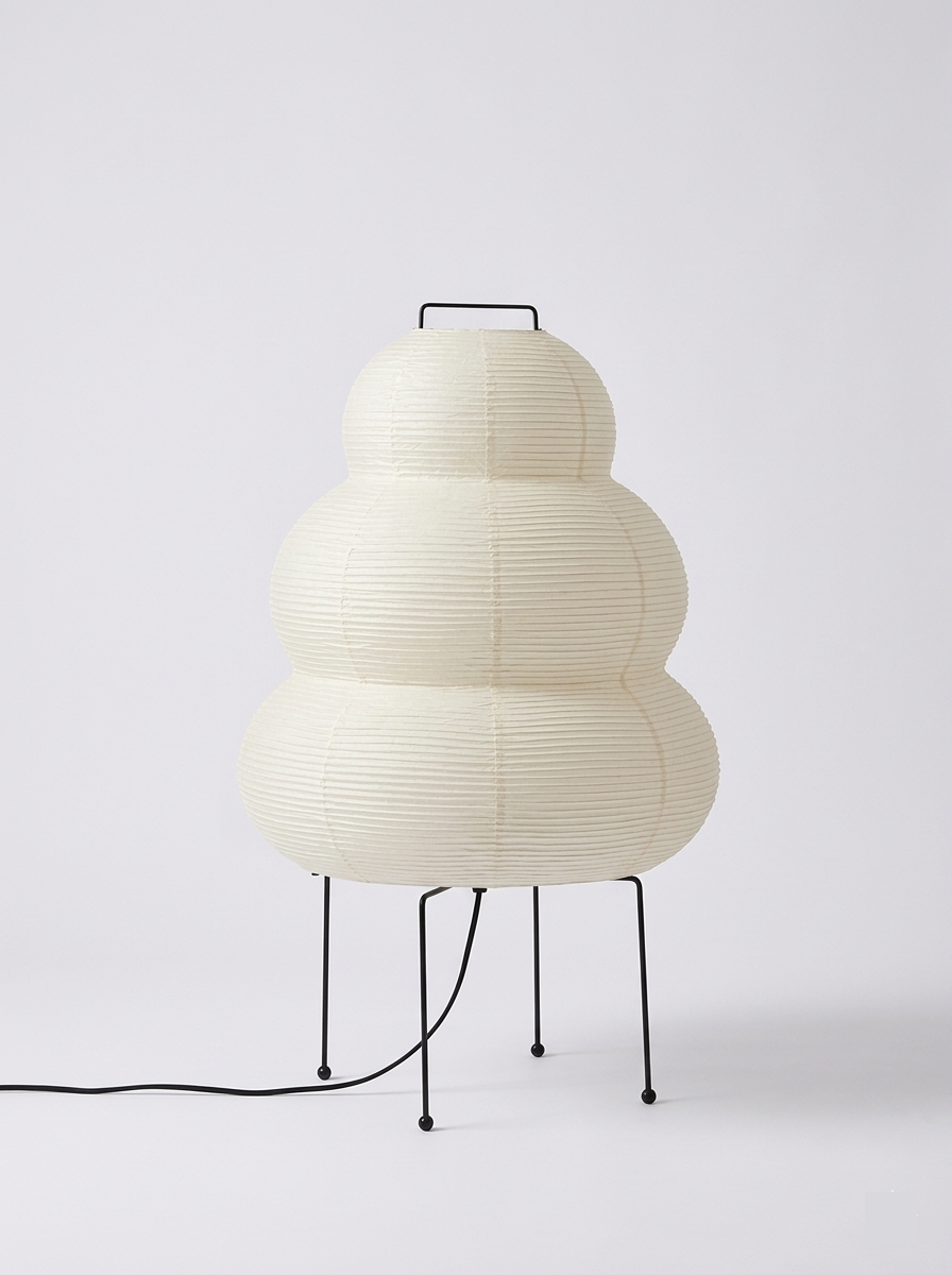 Bubble shaped rice paper lamp glowing - alternate view