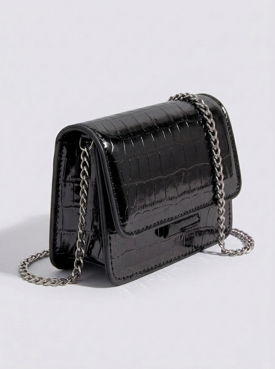 Metallic Croc Embossed Crossbody Bag
