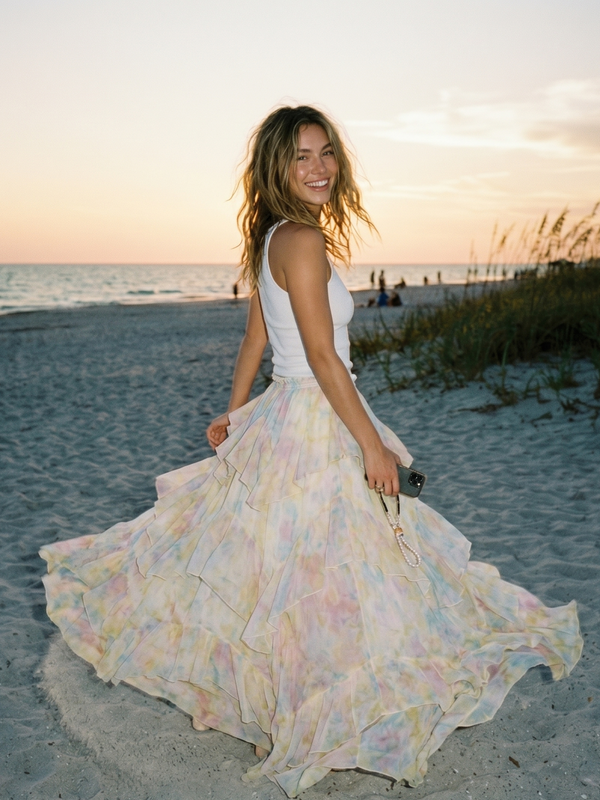 Floral Chiffon Ruffle Maxi Skirt