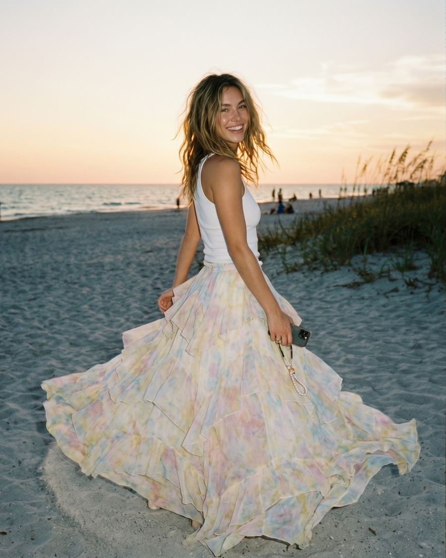 Floral Chiffon Ruffle Maxi Skirt