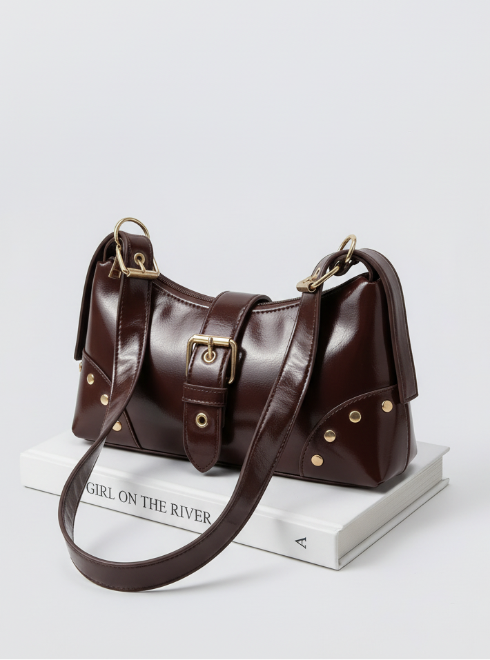 Studded buckle shoulder bag flat lay - view 5