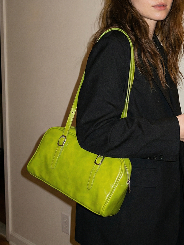 Green two handle bowler shoulder bag