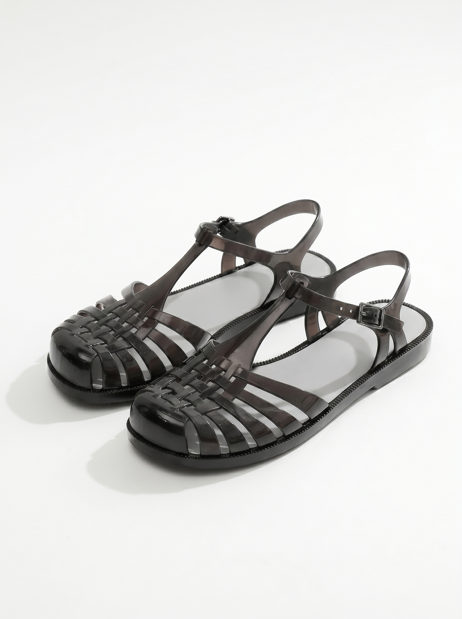 Square Toe Hollow Jelly Sandals