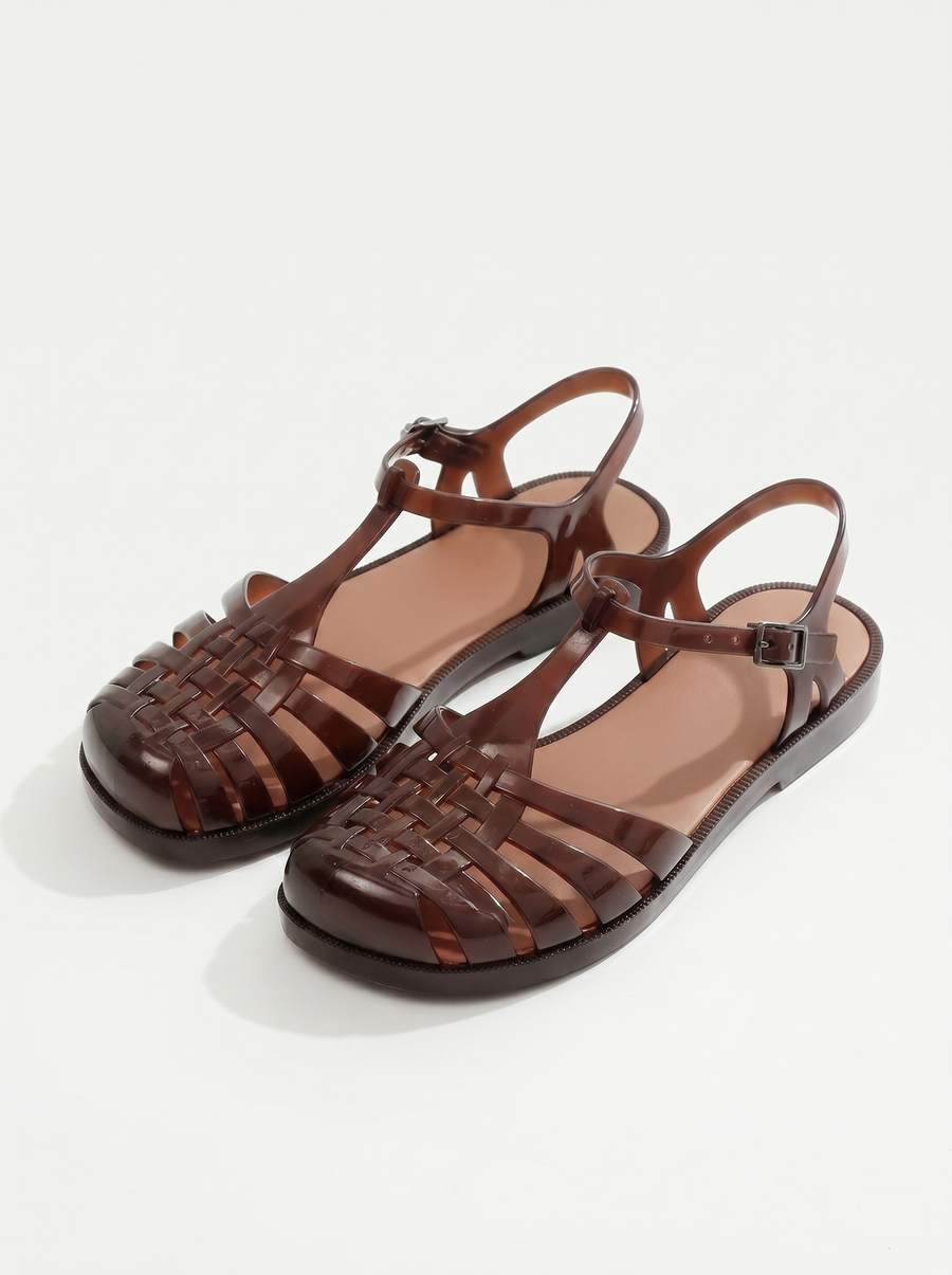 Square Toe Hollow Jelly Sandals