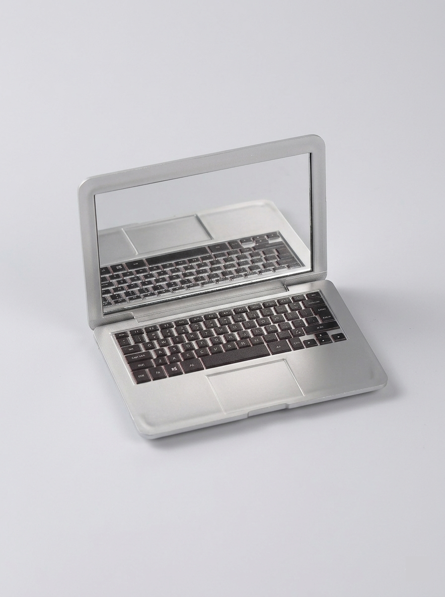 Laptop shaped compact mirror open