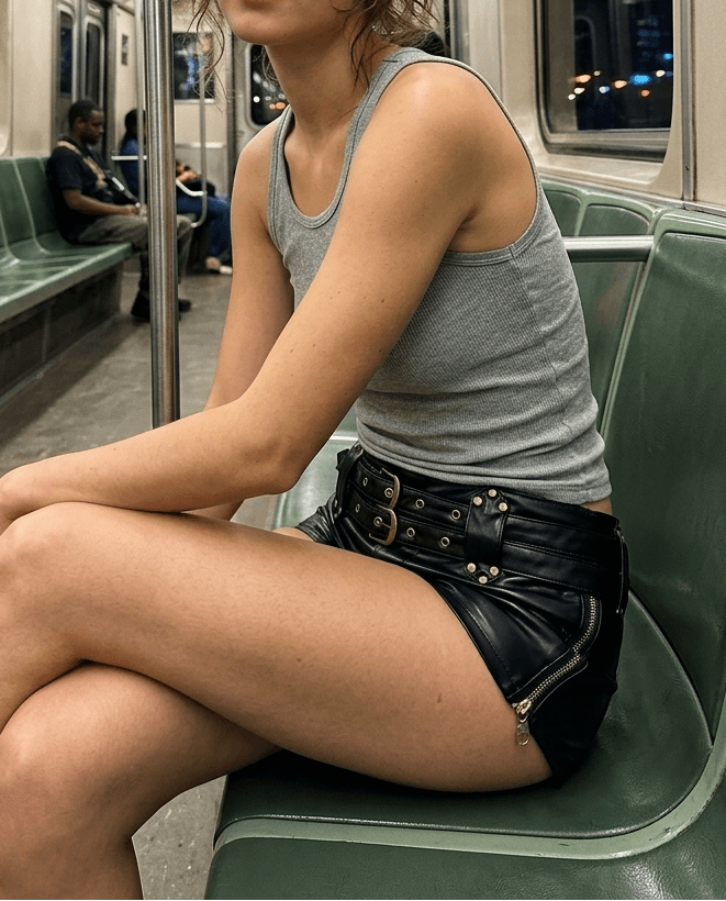 Low rise faux leather micro shorts on model