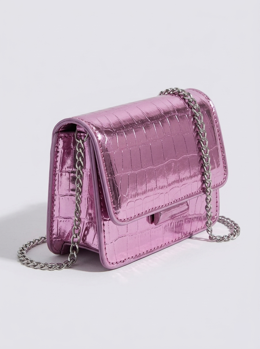 Metallic Croc Embossed Crossbody Bag
