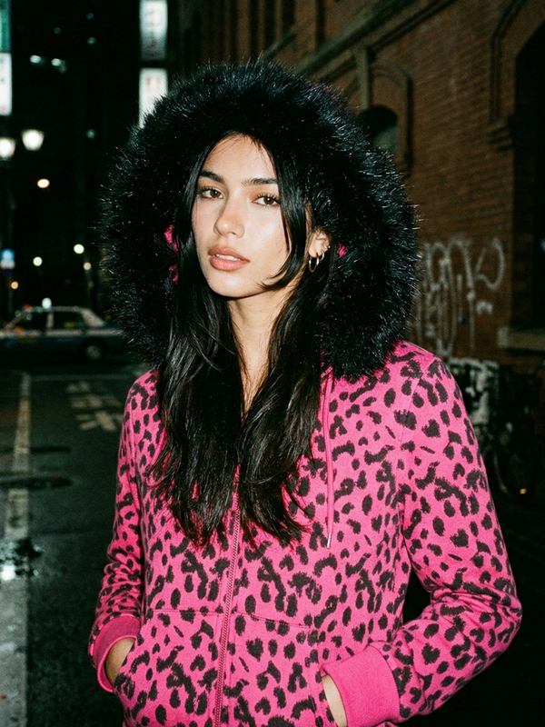 Leopard Fur Collar Zip Hoodie