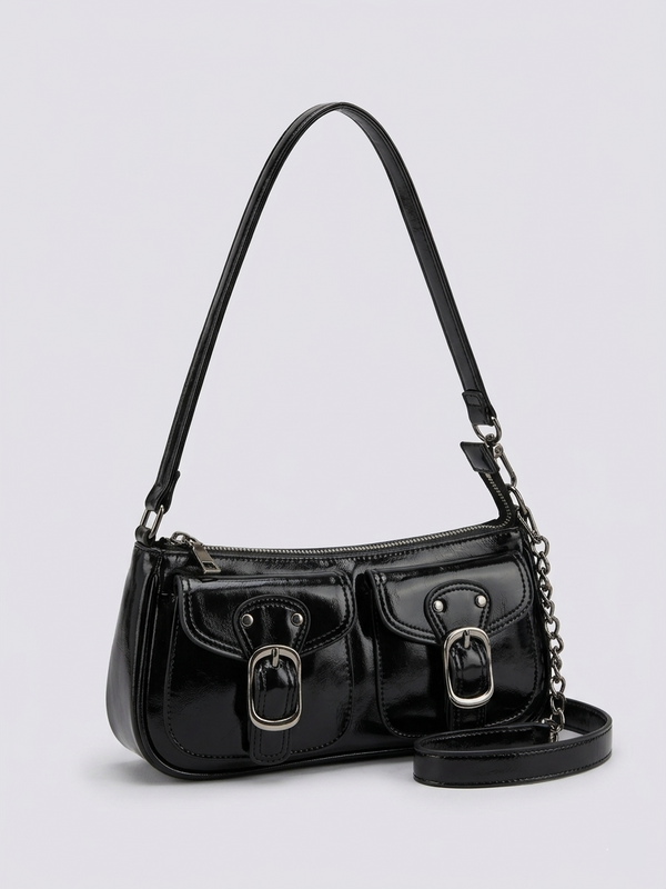 Double Pocket Buckle Shoulder Bag — alternate view