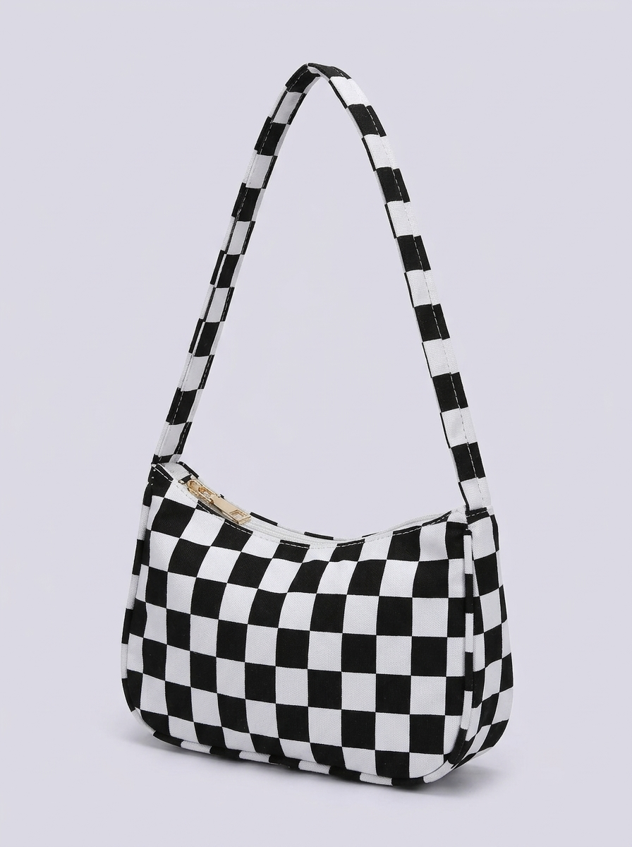 Animal print nylon shoulder bag flat lay - detail shot
