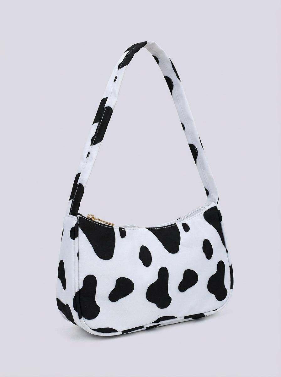 Animal print nylon shoulder bag flat lay - alternate view