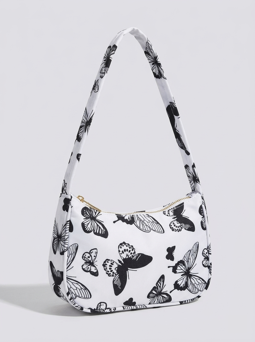 Animal print nylon shoulder bag flat lay - view 5