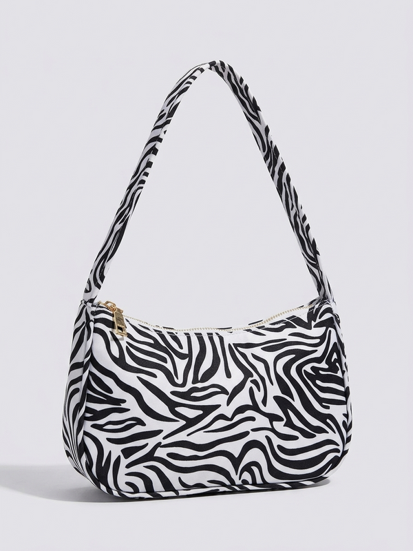 Animal print nylon shoulder bag flat lay