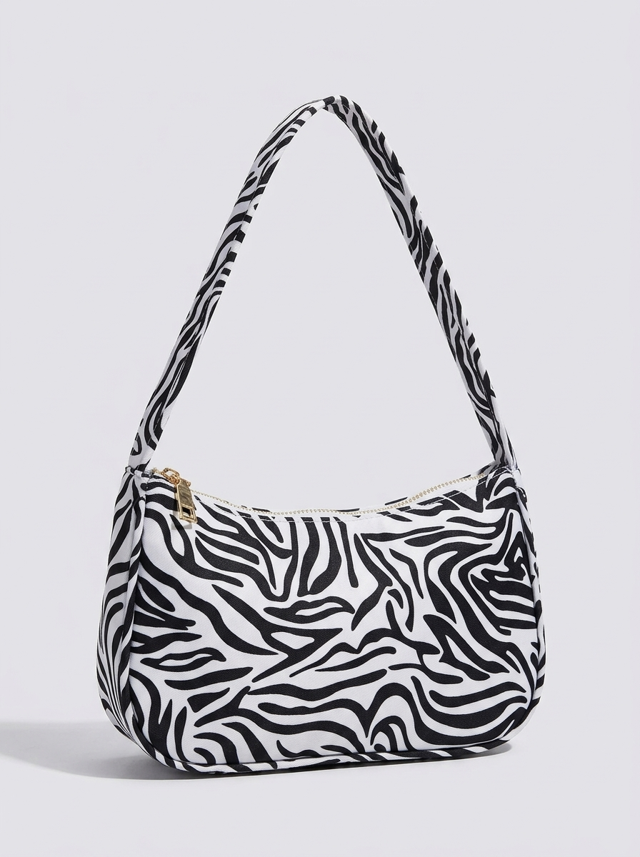 Animal print nylon shoulder bag flat lay