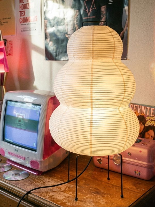 Bubble shaped rice paper lamp glowing