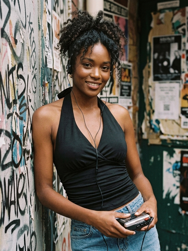 V-neck tie halter top on model