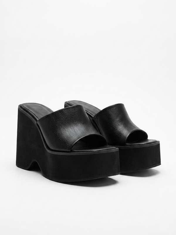 Square Toe Platform Mule Slides